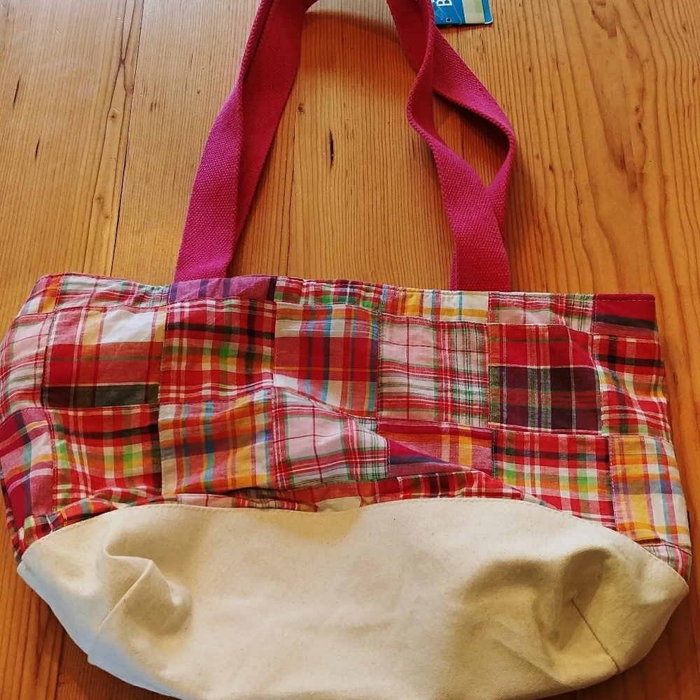Pink plaid tote